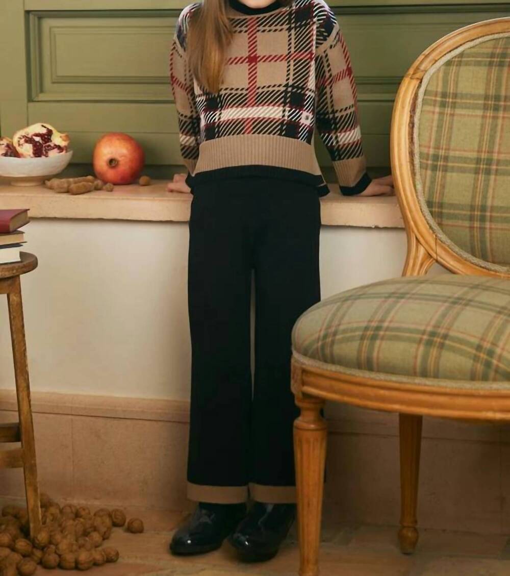 NEW ABEL & LULA knit sweater and pant set in tan plaid black